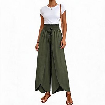 Wide Leg Cotton Linen Pants for Women Palazzo High Waist Loose Fit Flowy Lounge Gauze Pant