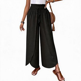 Wide Leg Cotton Linen Pants for Women Palazzo High Waist Loose Fit Flowy Lounge Gauze Pant