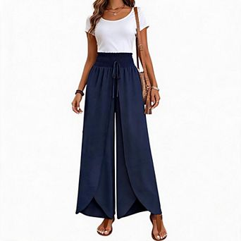 Wide Leg Cotton Linen Pants for Women Palazzo High Waist Loose Fit Flowy Lounge Gauze Pant