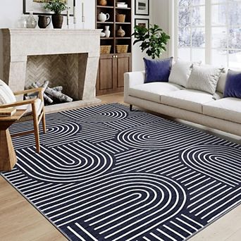 Abstract Geometric Area Rug Machine Washable Non Slip Low Pile Indoor Carpet for Living Room Bedroom