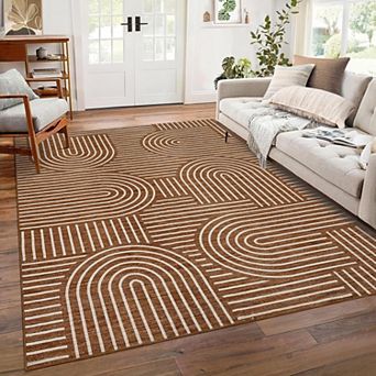 Abstract Geometric Area Rug Machine Washable Non Slip Low Pile Indoor Carpet for Living Room Bedroom