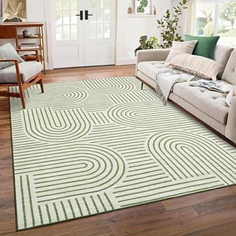 Abstract Geometric Area Rug Machine Washable Non Slip Low Pile Indoor Carpet for Living Room Bedroom