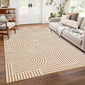Abstract Geometric Area Rug Machine Washable Non Slip Low Pile Indoor Carpet for Living Room Bedroom
