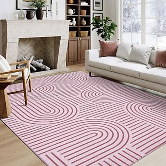 Abstract Geometric Area Rug Machine Washable Non Slip Low Pile Indoor Carpet for Living Room Bedroom