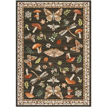 Butterfly Floral Area Rug Washable Non Slip Low Pile Soft Indoor Carpet