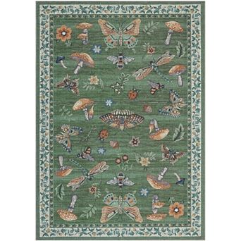 Butterfly Floral Area Rug Washable Non Slip Low Pile Soft Indoor Carpet
