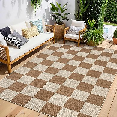 Washable Checkered Rug Non Slip Low Pile Polyester Indoor Outdoor Floor Carpet