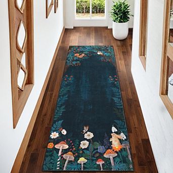 Washable Jungle Animal Area Rug Non Slip Low Pile Forest Indoor Floor Rug Hallway Kitchen Entryway
