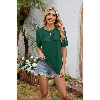 Blueming Women's Crew Neck Short Sleeve Patchwork Casual Tops