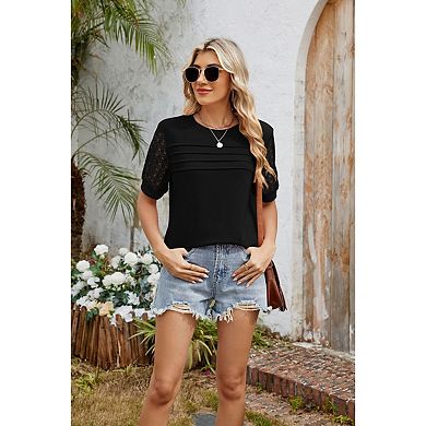 Blueming Women's Crew Neck Short Sleeve Patchwork Casual Tops