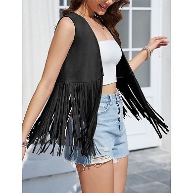 BLUEMING Women's Sleeveless Fringe Vest Open Front Casual Outerwear