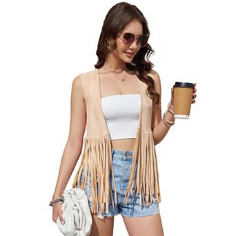 BLUEMING Women's Sleeveless Fringe Vest Open Front Casual Outerwear