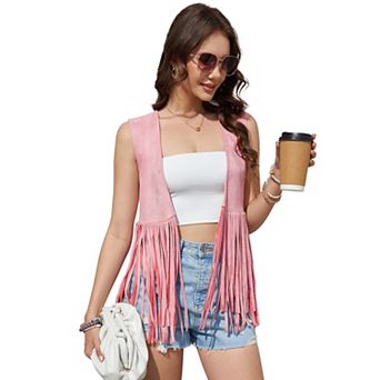BLUEMING Women's Sleeveless Fringe Vest Open Front Casual Outerwear