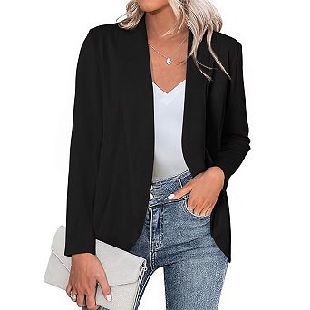 BLUEMING Women's Long Sleeve Open Front Blazer Jacket Casual Daily Outerwear