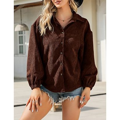 BLUEMING Women's Long Sleeve Button Down Shirt Jacket Collared Casual Outerwear