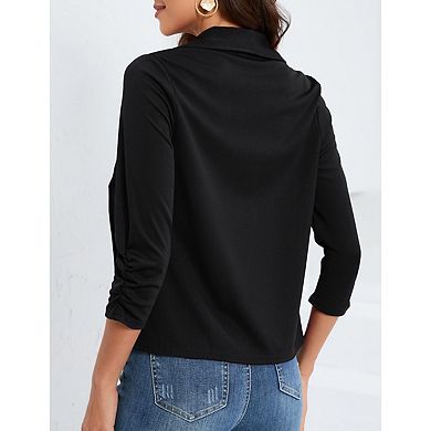 BLUEMING Women's 3/4 Sleeve Ruched Cuff Blazer Jacket Open Front Outerwear