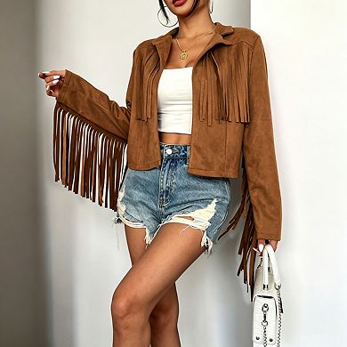 BLUEMING Women's Long Sleeve Fringe Trim Blazer Jacket Open Front Outerwear