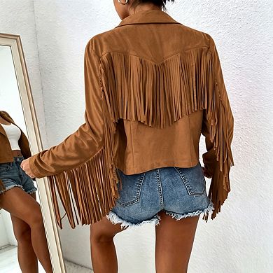 BLUEMING Women's Long Sleeve Fringe Trim Blazer Jacket Open Front Outerwear