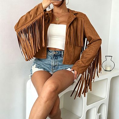 BLUEMING Women's Long Sleeve Fringe Trim Blazer Jacket Open Front Outerwear