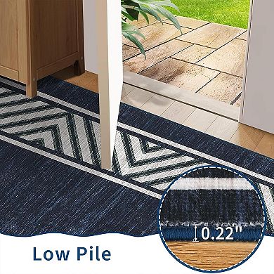 Modern Bordered Area Rug Washable Geometric Non Slip Low Pile Indoor Floor Rug