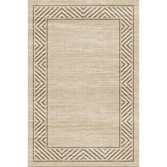 Modern Bordered Area Rug Washable Geometric Non Slip Low Pile Indoor Floor Rug