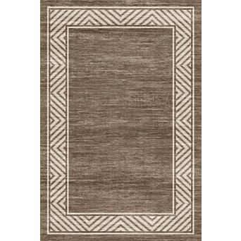 Modern Bordered Area Rug Washable Geometric Non Slip Low Pile Indoor Floor Rug