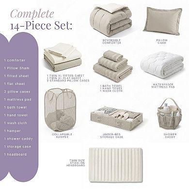 Hearth & Harbor Complete Dorm Room Set with Headboards