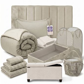 Hearth & Harbor Complete Dorm Room Set with Headboard and Storagebench