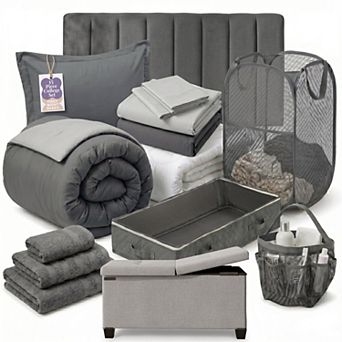 Hearth & Harbor Complete Dorm Room Set with Headboard and Storagebench