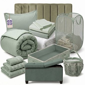 Hearth & Harbor Complete Dorm Room Set with Headboard and Storagebench
