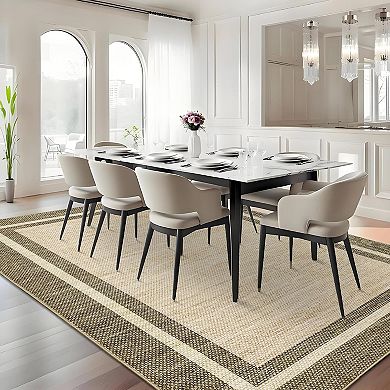 Modern Bordered Area Rug Washable Non Slip Low Pile Stain Resistant Indoor Rug
