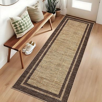 Modern Bordered Area Rug Washable Non Slip Low Pile Stain Resistant Indoor Rug