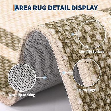 Modern Bordered Area Rug Washable Non Slip Low Pile Stain Resistant Indoor Rug