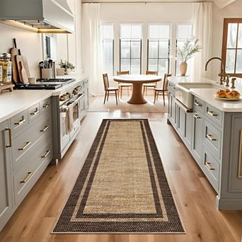 Modern Bordered Area Rug Washable Non Slip Low Pile Stain Resistant Indoor Rug
