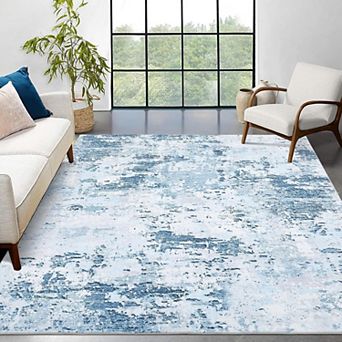 Modern Abstract Faux Wool Area Rug Washable Non Slip Low Pile Indoor Carpet