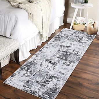 Modern Abstract Faux Wool Area Rug Washable Non Slip Low Pile Indoor Carpet