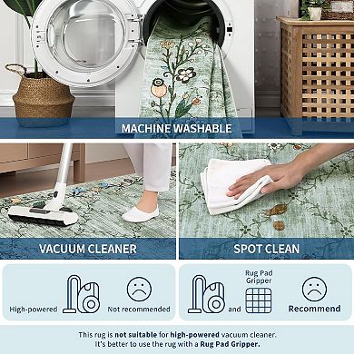 Modern Floral Area Rug Washable Non Slip Low Pile Indoor Carpet