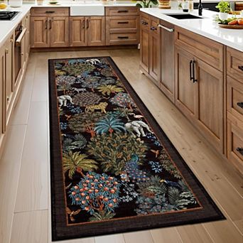Jungle Animal Print Area Rug Washable Non Slip Low Pile Faux Wool Rug Indoor Carpet