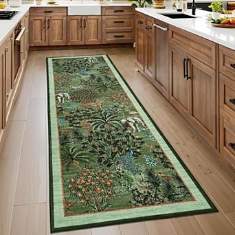 Jungle Animal Print Area Rug Washable Non Slip Low Pile Faux Wool Rug Indoor Carpet