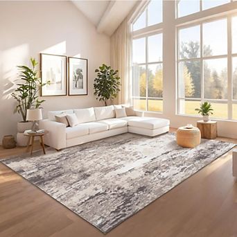 Modern Abstract Area Rug Washable Non Slip Low Pile Indoor Carpet for Living Room Bedroom