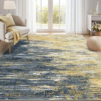 Modern Abstract Area Rug Washable Non Slip Low Pile Indoor Carpet for Living Room Bedroom