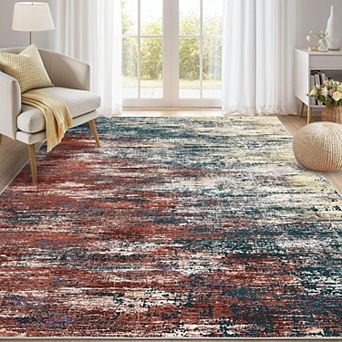 Modern Abstract Area Rug Washable Non Slip Low Pile Indoor Carpet for Living Room Bedroom