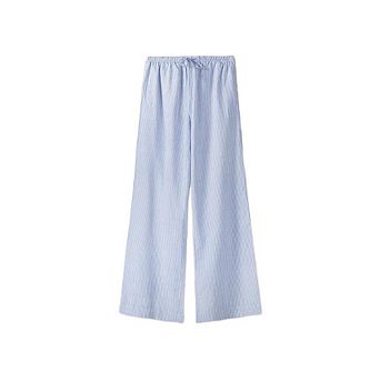 Women's Relaxed Wide Leg Pants with Striped Pattern and Drawstring Waist Bottoms Trousers