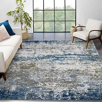 Modern Abstract Faux Wool Area Rug Washable Non Slip Low Pile Indoor Carpet