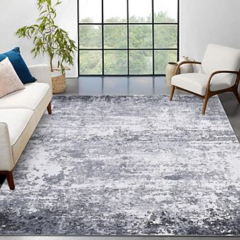 Modern Abstract Faux Wool Area Rug Washable Non Slip Low Pile Indoor Carpet