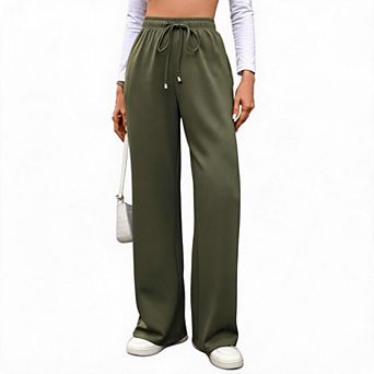 Women's High Waist Wide Leg Sweatpants Elastic Drawstring Casual Soft Lounge Pants