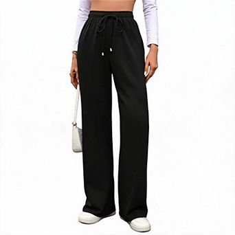 Women's High Waist Wide Leg Sweatpants Elastic Drawstring Casual Soft Lounge Pants