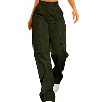 Women's High Waist Cargo Pants Loose Wide Leg Casual Trousers with Multi Functional Pockets