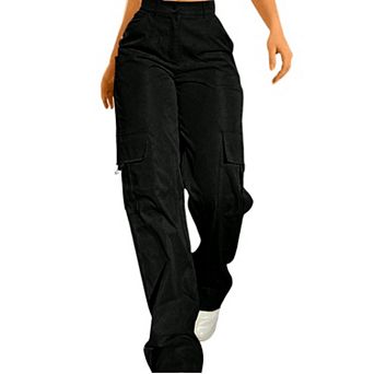 Women's High Waist Cargo Pants Loose Wide Leg Casual Trousers with Multi Functional Pockets