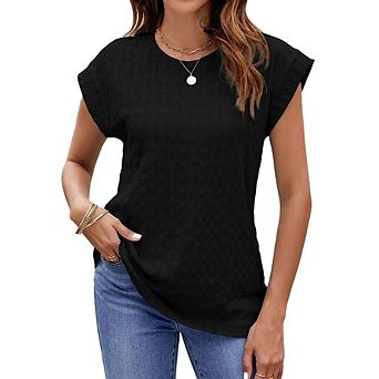 Blueming Womens Short Sleeve Round Neck Textured Casual T Shirt Tops